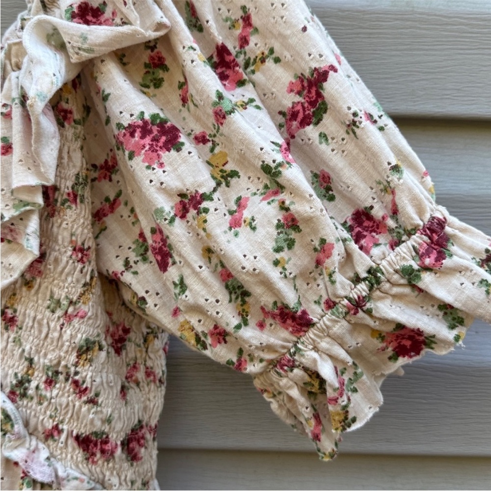 Free People Favorite Girl Top Tea Combo Cropped Ruffle Floral Top size Large - Picture 3 of 7